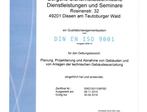 Zertifizierte Dienstleistung bei Percy Görgens Sicherheitstechnische Dienstleistung & Seminare.